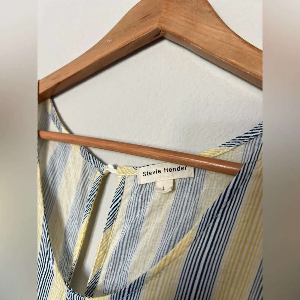 Stevie Hender Yellow Blue Stripe Wide Leg Jumpsuit with Tie Waist - Picture 3 of 4